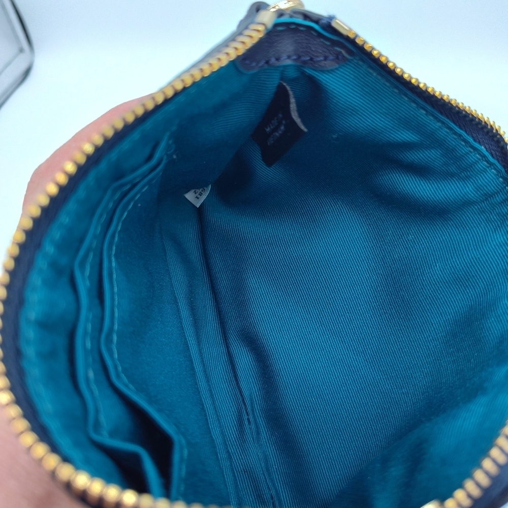 Coach Varsity Stripe Signature Canvas Corner Zip Wristlet Teal Navy Logo Pouch - Picture 4 of 4